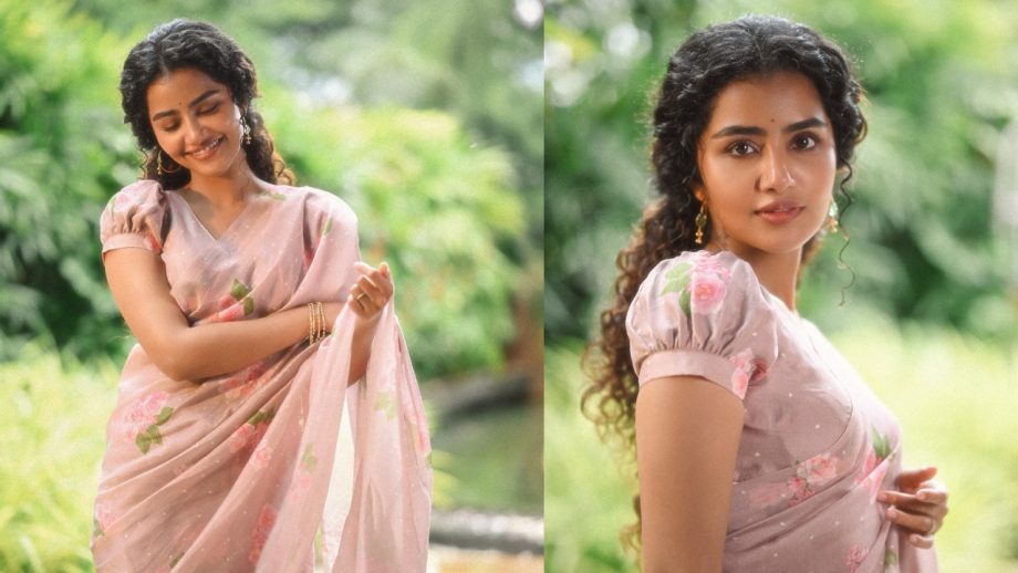 Anupama Parameswaran Channels Inner Beauty In Pink Floral Saree With Puff Sleeves Blouse - See Pics 954813
