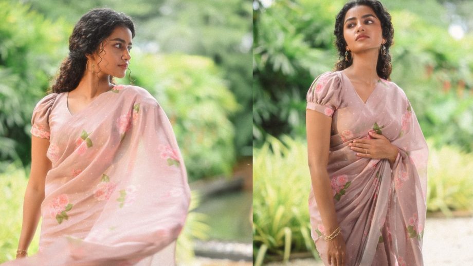 Anupama Parameswaran Channels Inner Beauty In Pink Floral Saree With Puff Sleeves Blouse - See Pics 954816