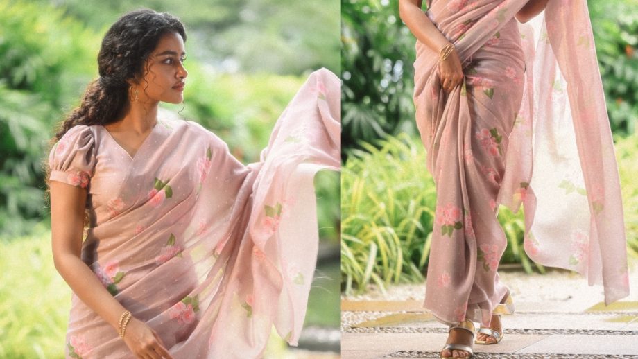 Anupama Parameswaran Channels Inner Beauty In Pink Floral Saree With Puff Sleeves Blouse - See Pics 954812