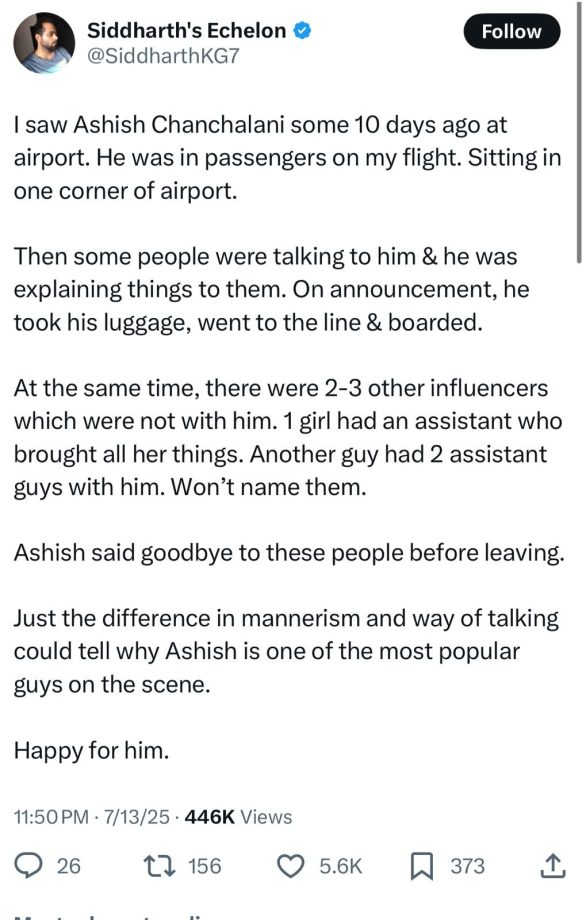 Ashish Chanchlani's Simple Gesture Wins Hearts At The Airport, Podcaster Siddharth Guru Says, That's Why He's Popular! 956805