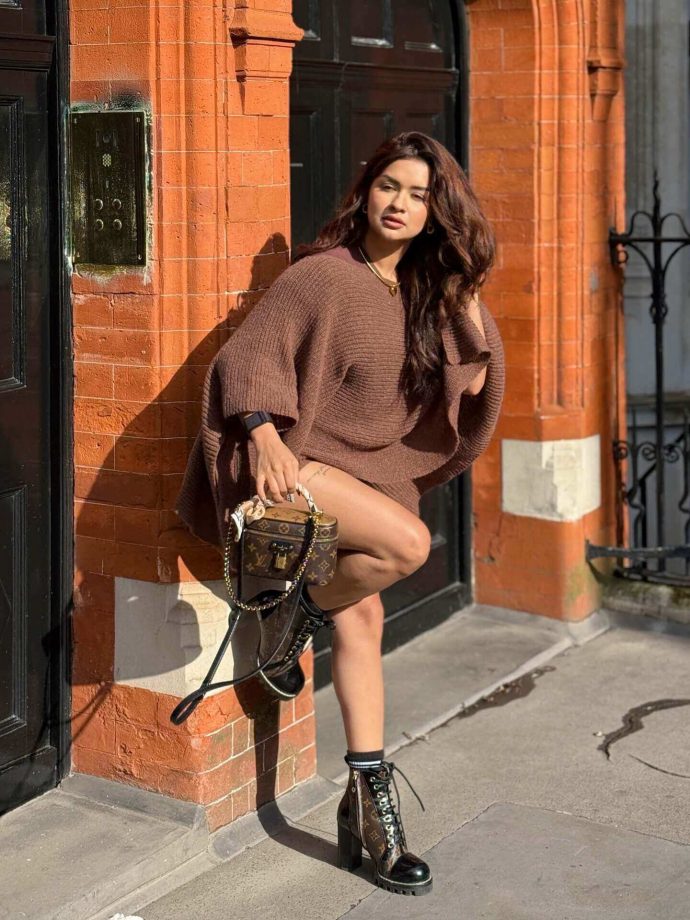 Avneet Kaur Turned London Streets Into Runway In Brown Knitted Pullover Sweater-Short Set: Check Price Tag 958023