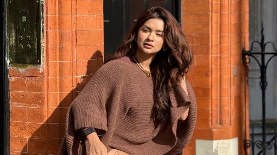 Avneet Kaur Turned London Streets Into Runway In Brown Knitted Pullover Sweater-Short Set: Check Price Tag 958014