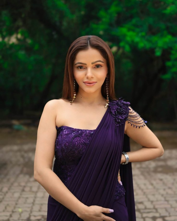 Rubina Dilaik Stuns In Purple Indo-Western Saree, Adds Bold Twist With Corset Crop Blouse Design 954578