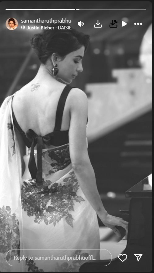Samantha Ruth Prabhu’s Monochrome Magic in a Floral Saree and Backless Bow Blouse 959197