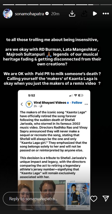 Sona Mohapatra Slammed for ‘Insensitive’ Kaanta Laga Post After Shefali Jariwala’s Death 955276