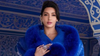 Nora Fatehi Stuns in Royal Blue Coat at Jaipur Palace