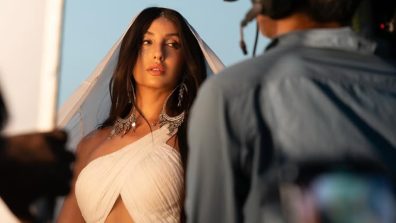 Nora Fatehi Illuminates in a One-Sided Halter White Dress