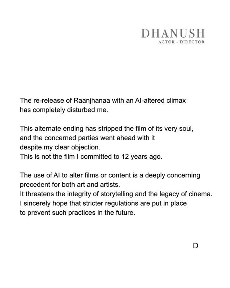 Dhanush Slams AI Alteration of Raanjhanaa's Ending 960858
