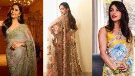 From Katrina Kaif To Deepika Padukone: Bollywood Divas's Obsession With Floral Sequin Designs Tulle Sarees