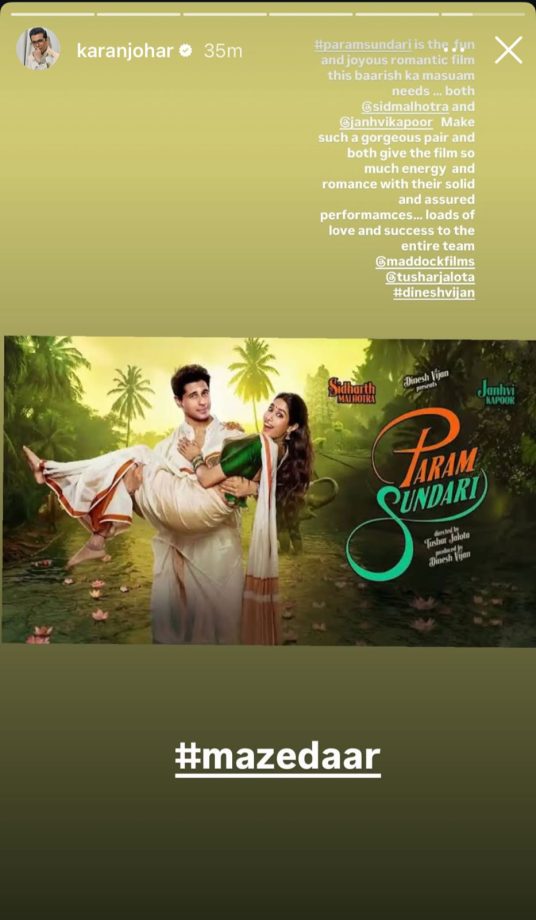 Industry love pours in as Kiara Advani and Karan Johar praise Sidharth Malhotra - Janhvi Kapoor starrer Param Sundari 965648