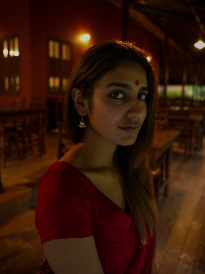 Priya Prakash Varrier Embraces Winter Vibes in Traditional Red Saree 962980