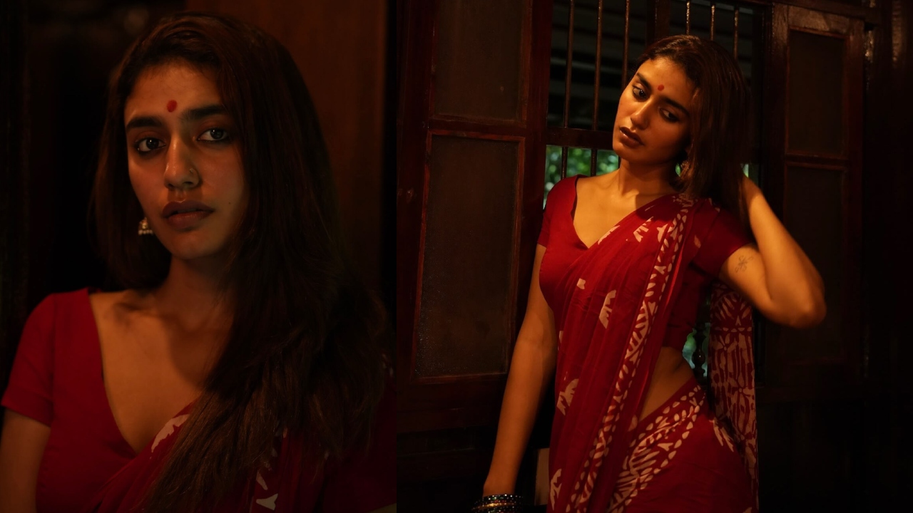 Priya Prakash Varrier Embraces Winter Vibes in Traditional Red Saree 962984