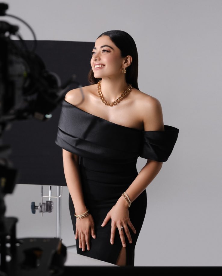 Rashmika Mandanna Dazzles in off-shoulder black gown and Swarovski jewelry 964128
