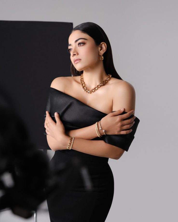 Rashmika Mandanna Dazzles in off-shoulder black gown and Swarovski jewelry 964129