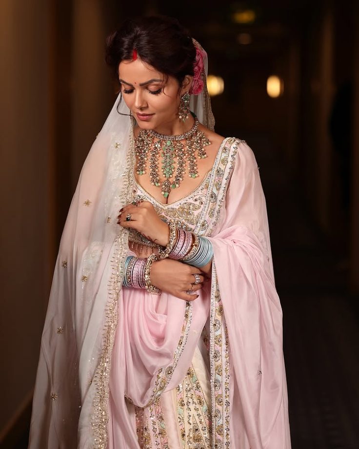 Rubina Dilaik Wears a Floral Pastel Lehenga in her Pastel Poise 964372