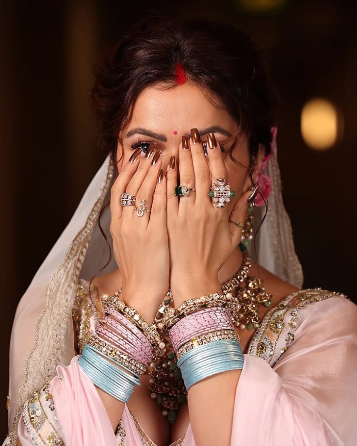 Rubina Dilaik Wears a Floral Pastel Lehenga in her Pastel Poise 964378