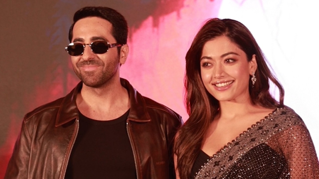 Ayushmann Khurrana and Rashmika Mandanna bring star power to Hyderabad as they launch the Telugu trailer and song ‘Nuvvu Na Sontamaa’ of Thamma. 970639
