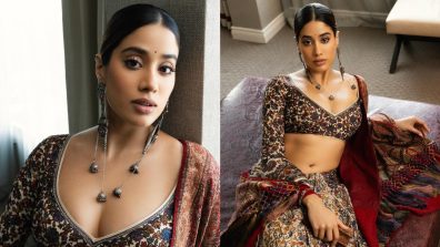 Janhvi Kapoor Stuns in Jamavar-Inspired Resham Sari by Abu Jani Sandeep Khosla