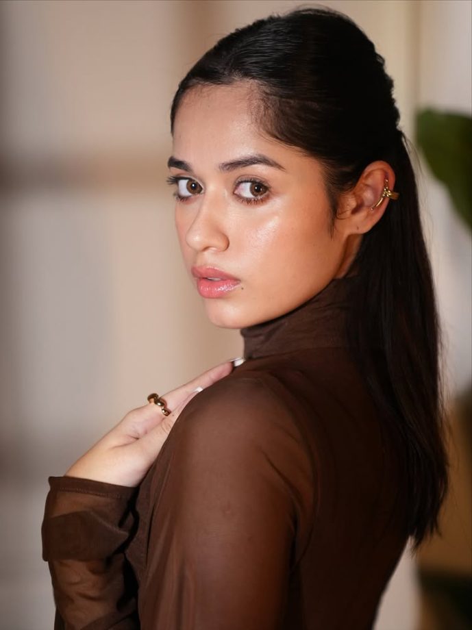 Jannat Zubair Shines in Espresso Elegance Floor-Length Sheer Gown 969383