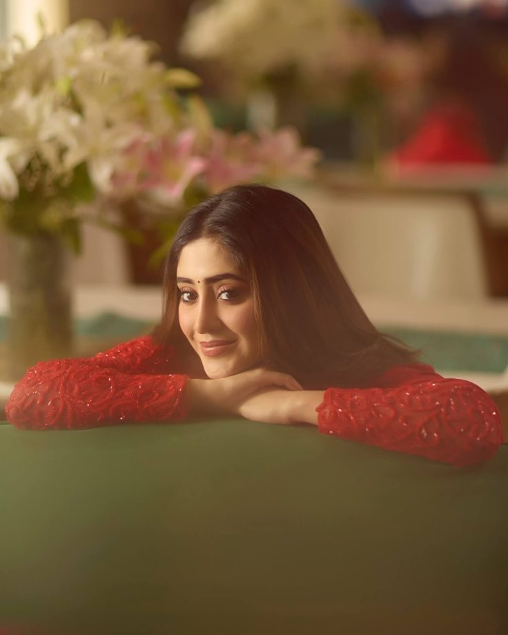 Shivangi Joshi Radiates Elegance in Sindoori Red Saree for Durga Puja 967494