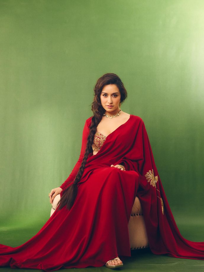 Shraddha Kapoor's Crimson Crepe Cocktail Saree Makes its Festive Favourite 970469