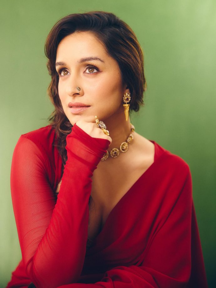 Shraddha Kapoor's Crimson Crepe Cocktail Saree Makes its Festive Favourite 970470
