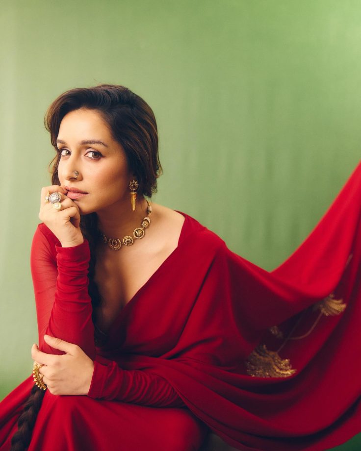 Shraddha Kapoor's Crimson Crepe Cocktail Saree Makes its Festive Favourite 970472