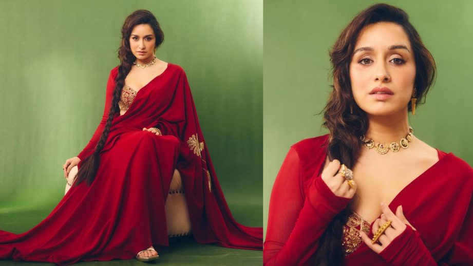 Shraddha Kapoor's Crimson Crepe Cocktail Saree Makes its Festive Favourite 970475