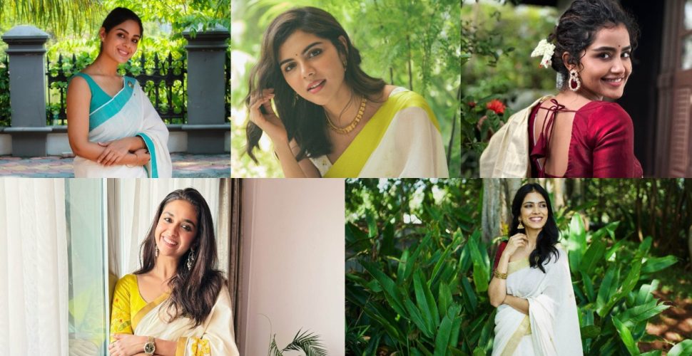 South Indian Stars Shine in White Sarees with Contrast Blouses for Onam 2025 965873