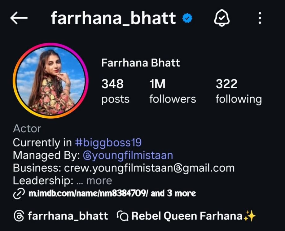 Farrhana Bhatt Wins Hearts, Crosses 1 Million Instagram Followers After Bigg Boss 19 Entry 973451