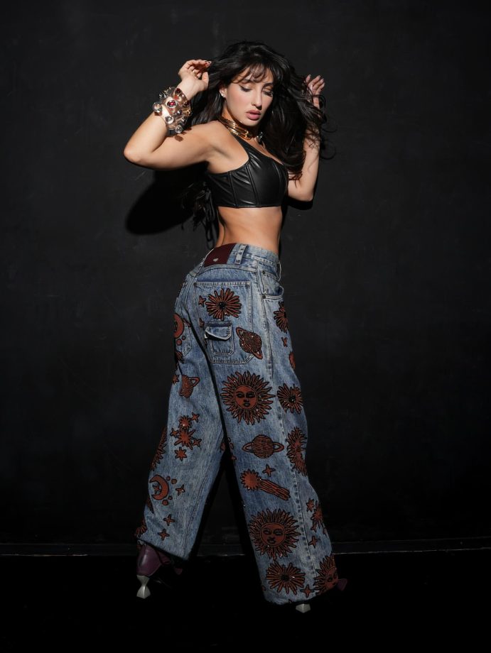 Nora Fatehi Channels Street‑Chic in Cosmic Denim & Leather 973040