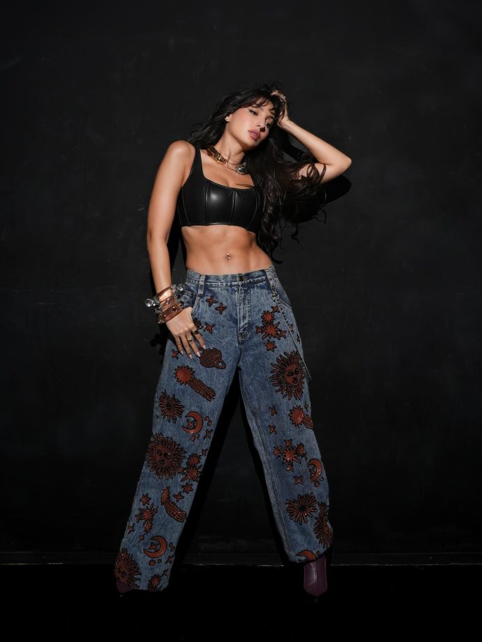 Nora Fatehi Channels Street‑Chic in Cosmic Denim & Leather 973042