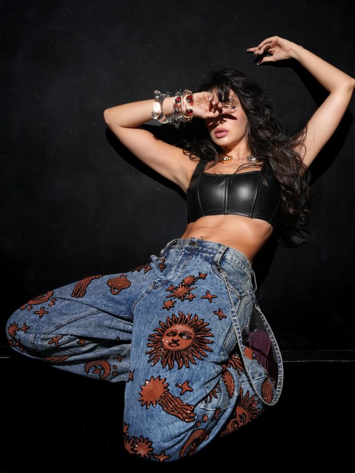 Nora Fatehi Channels Street‑Chic in Cosmic Denim & Leather 973045