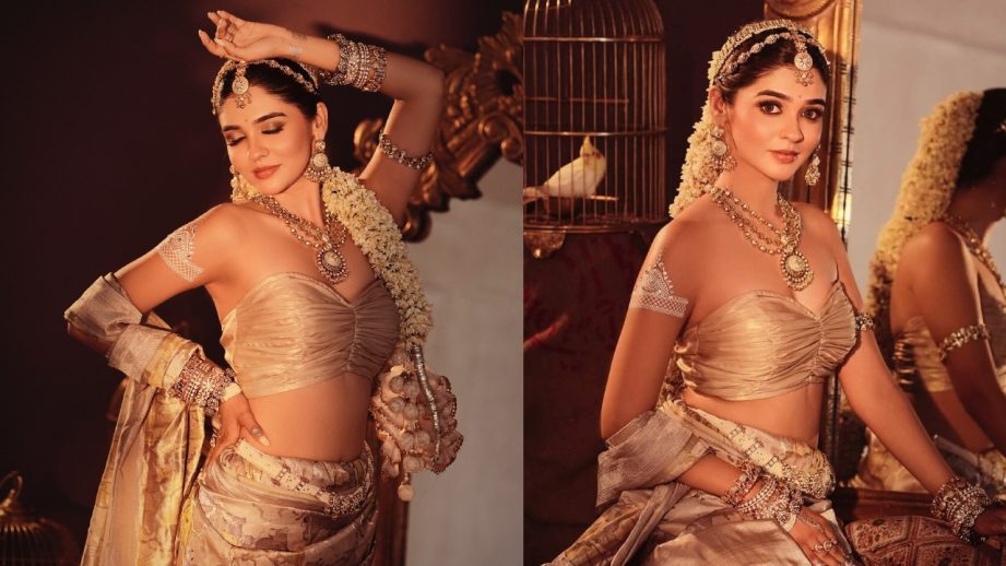 Pranali Rathod Shows off Her Figure in Strapless Blouse Paired with Silk Saree 970792