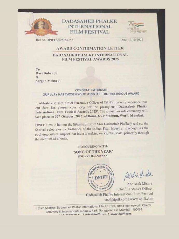 Ravi-Sargun’s Melody Makes It to Dadasaheb Phalke 2025! 973562