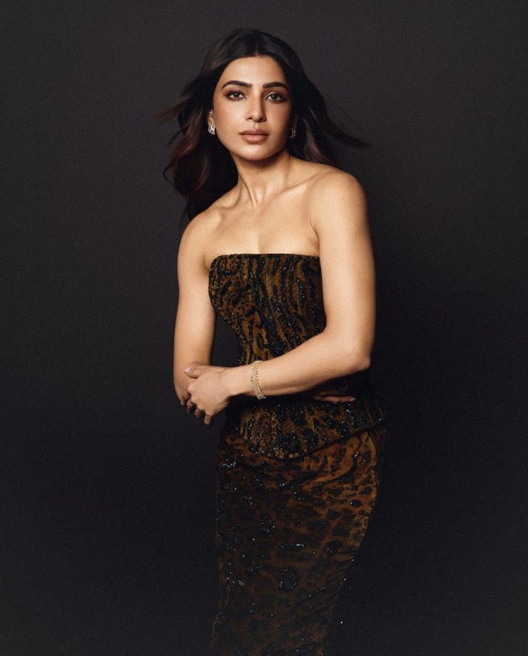Samantha Ruth Prabhu Stuns in Brown Shimmer Corset Dress 973752