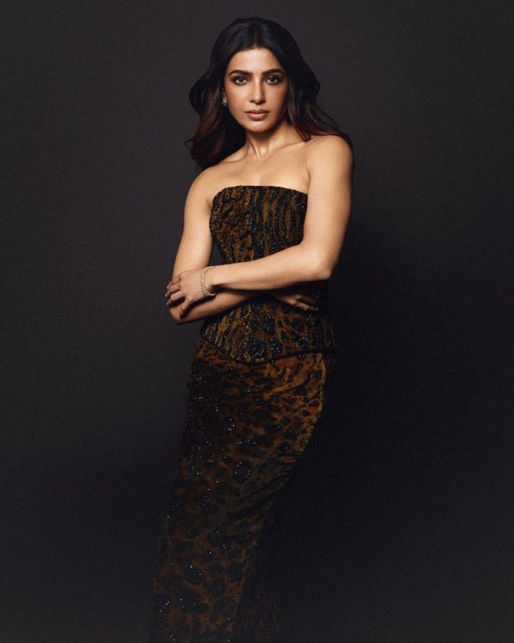 Samantha Ruth Prabhu Stuns in Brown Shimmer Corset Dress 973753