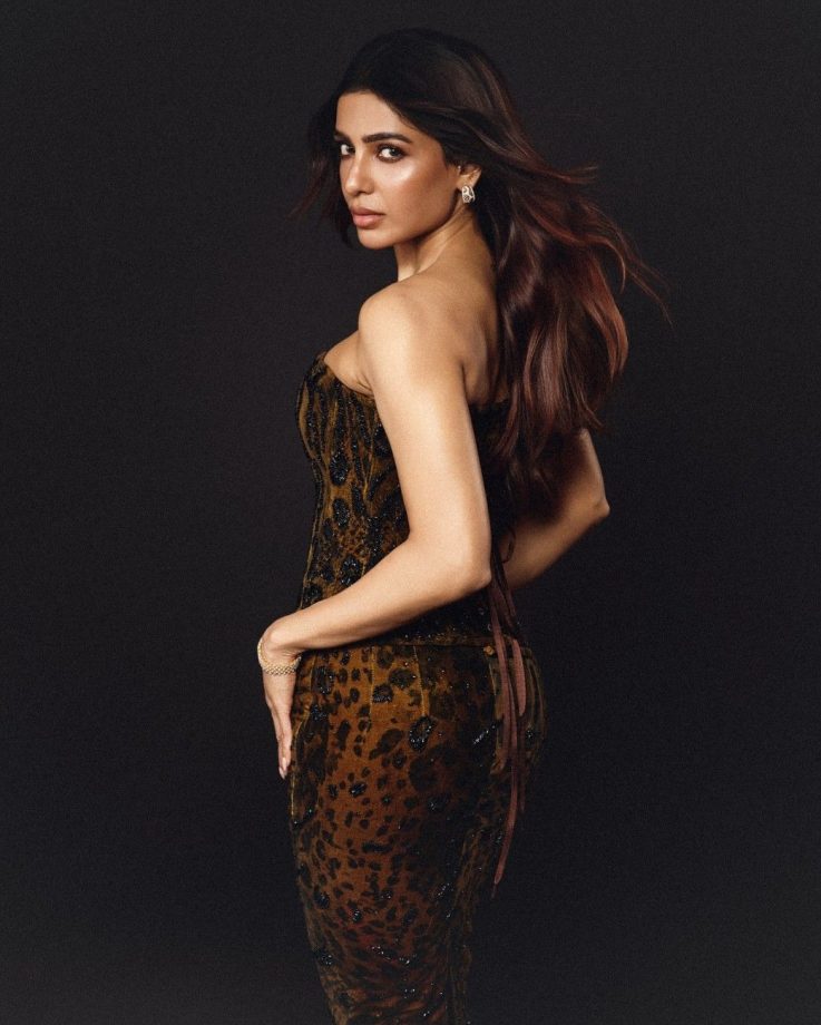 Samantha Ruth Prabhu Stuns in Brown Shimmer Corset Dress 973755