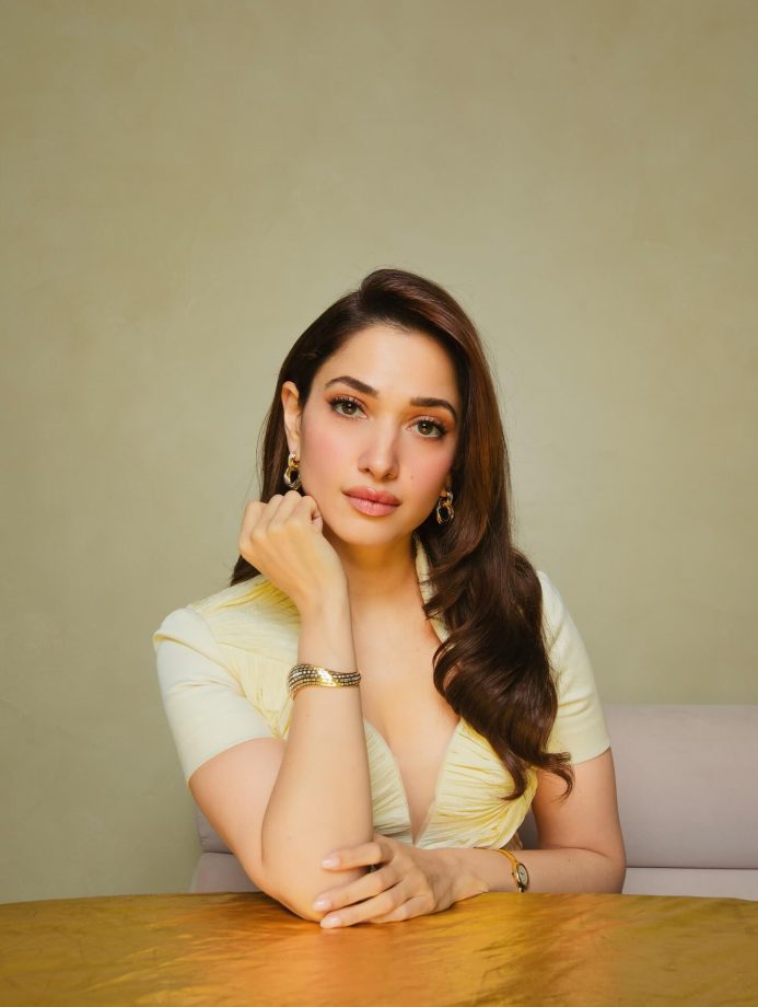 Tamannaah Bhatia Glows in Cream-Yellow Midi Dress 972249