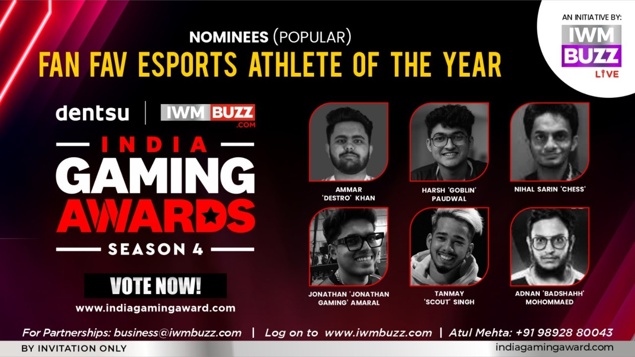 Vote Now: Fan Favourite Esports Athlete Of The Year– Ammar “Destro” Khan, Harsh “Goblin” Paudwal, Jonathan “Jonathan Gaming” Amaral, Tanmay “ScoutOP” Singh, Nihal Sarin, Adnan “Badshahh” Mohammed 971642