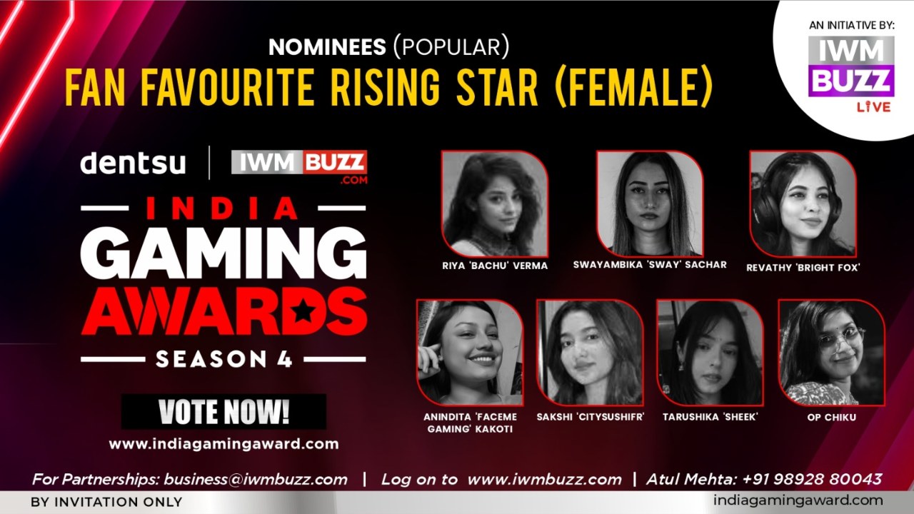 Vote Now: FAN FAVOURITE RISING STAR (FEMALE)—Riya Verma aka Bachu, Swayambika “Sway” Sachar, Anindita “Faceme” Kakoti, Sakshi “Citysushifr”, Tarushika “Sheek”, Revathy “Bright Fox”,  OP Chiku 971649