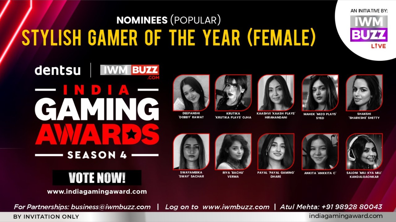 Vote Now: Stylish Gamer Of The Year (Female) — Mizo, Payal Gaming, Kaash Plays, Krutika Plays, Sharkshe, Dobby, Bachu, Sway, Ankkita C, Saloni Kandalgaonkar 971650