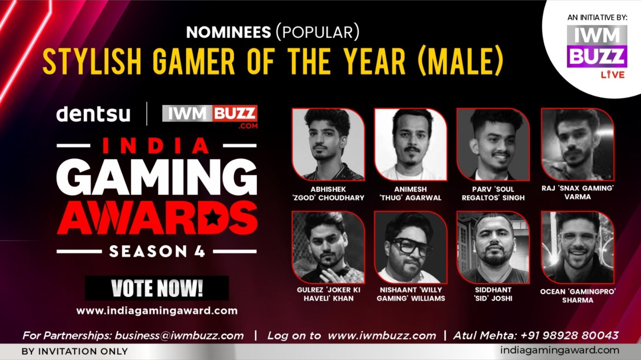 Vote Now: Stylish Gamer Of The Year (Male) — Zgod, Ocean Sharma, Joker Ki Haveli, Snax, Thug, Parv Singh, Nishaant Williams, Siddhant Joshi 971648