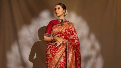 Tara Sutaria in Timeless Red Banarasi Saree