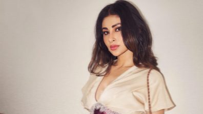 Mouni Roy Exudes Luxe Simplicity in a Cream and Maroon Satin Dress