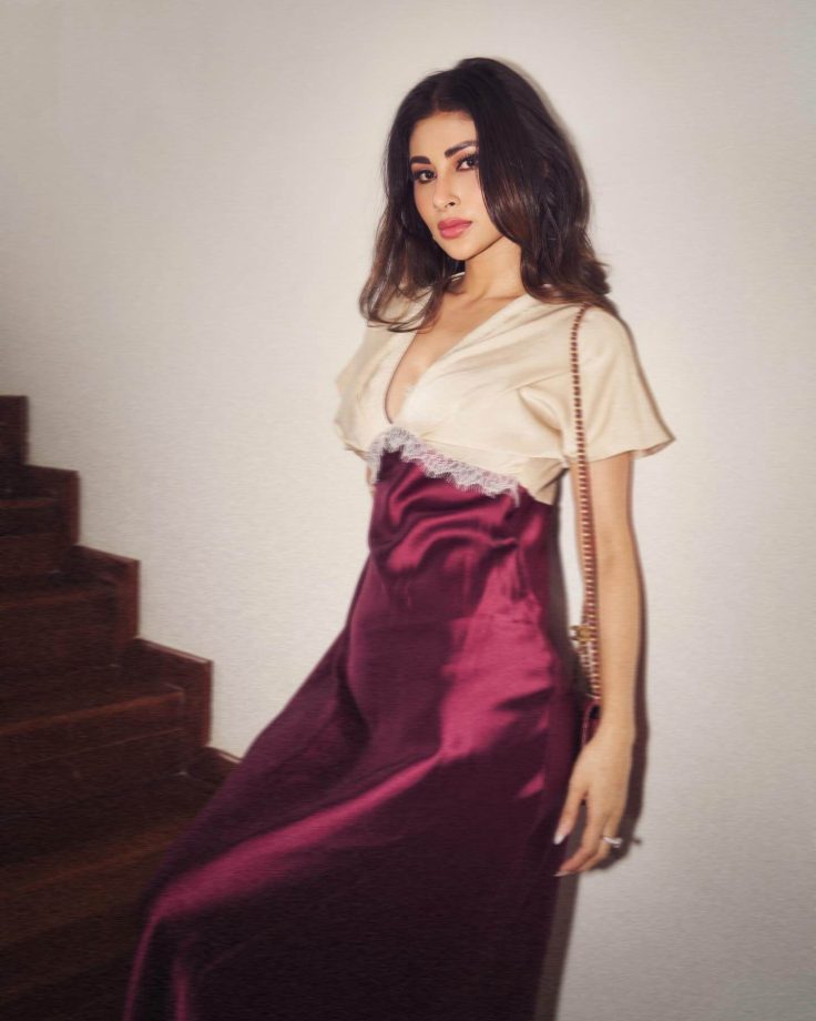 Mouni Roy Exudes Luxe Simplicity in a Cream and Maroon Satin Dress 976338