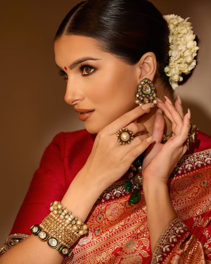 Tara Sutaria in Timeless Red Banarasi Saree 975501