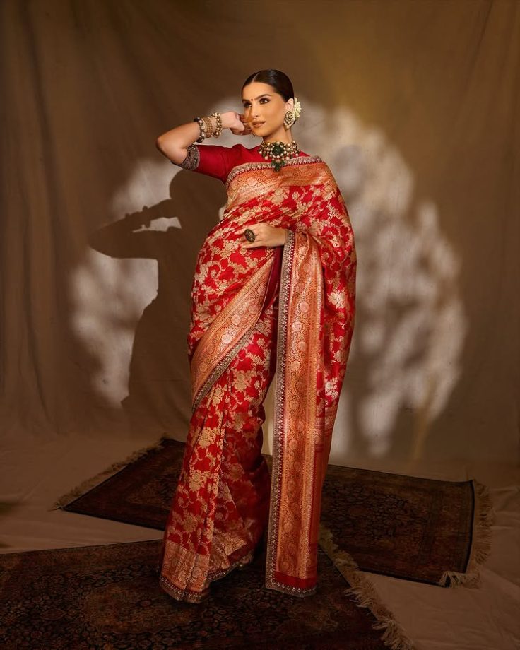 Tara Sutaria in Timeless Red Banarasi Saree 975499