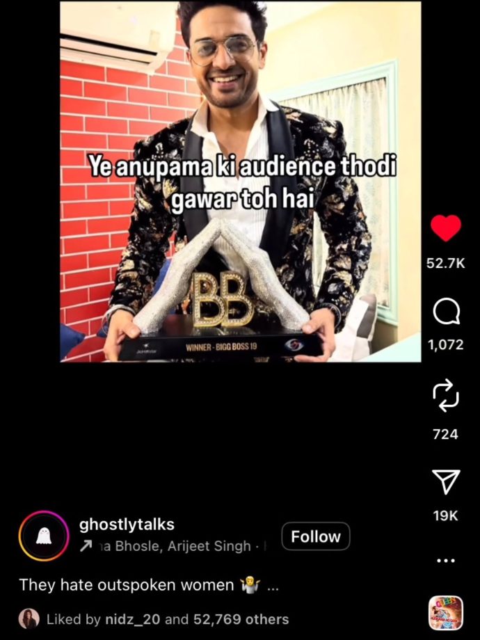 Anupamaa Co-star Nidhi Shah Likes Reel Demeaning BB19 Winner Gaurav Khanna, Raises Eyebrows 979165