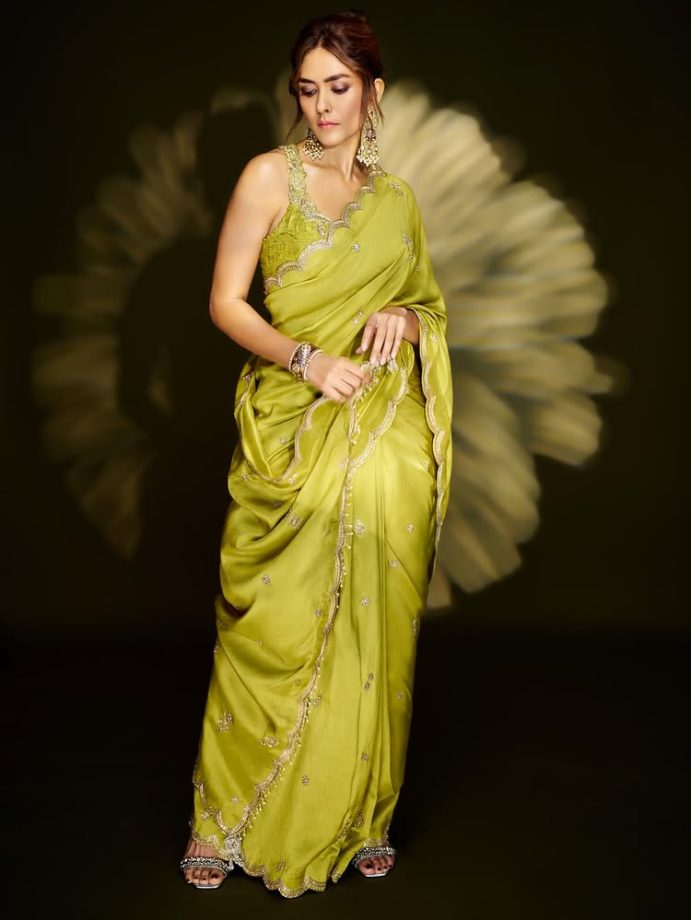 Mrunal Thakur in a Lime-Green Saree 979612